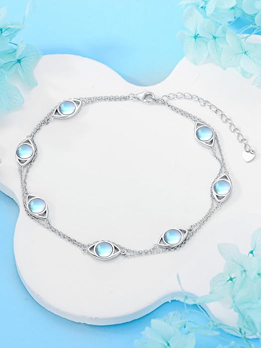 925 Sterling Silver Ankle Bracelet Evil Eye/Dolphin/Sea Turtle/Infinity/Wave Seashell/Hamsa Ankle Bracelet Adjustable Summer Beach Ocean Jewelry for Women