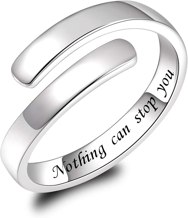 BEILIN 925 Sterling Silver Inspirational Jewelry Rings Adjustable Ring Personality Encouragement Gift for Teens Women