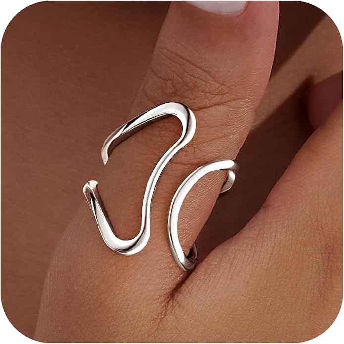 Gelbesty Waterproof Gold Statement Rings for Women, 14K Gold Plated Chunky Open Stackable Rings Non Tarnish Fashion Adjustable Stainless Steel Pinky Knuckle Signet Vintage Ring Jewelry Size 5-11