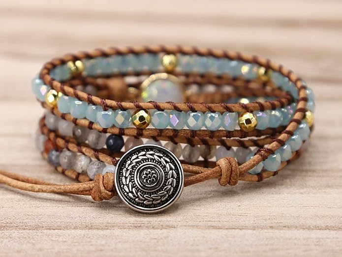 Women Wrap Bracelets Boho Natural Stone Jasper Turquoises Strand Bracelet Jewelry Collection