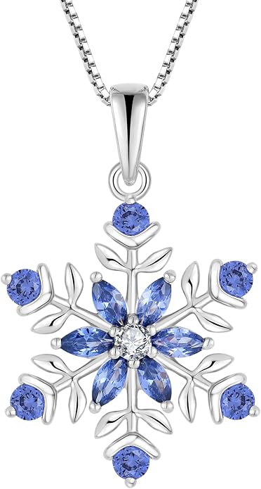 PYNYZ Snowflake Necklace 925 Sterling Silver Snoefalke Birthstone Pendant Christmas Jewelry for Women