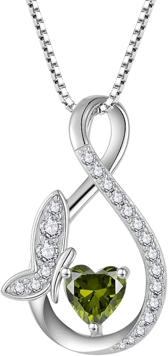 Infinity Butterfly Necklace for Women 925 Sterling Silver Heart Birthstone Created Gemstone Pendant Jewelry Gifts for Women Her
