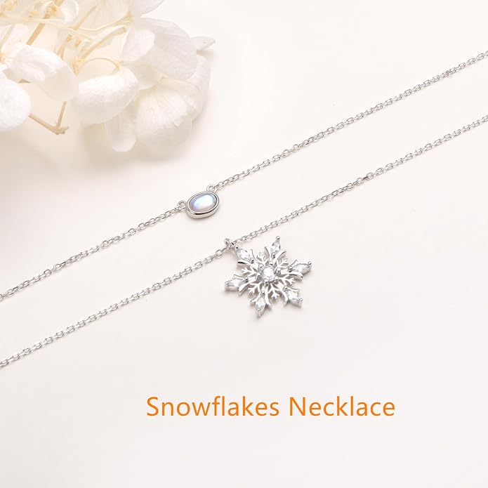FLYOW Layered Choker Necklace S925 Sterling Silver Star Full Moon Daisy Flower Pendant Disc Jewelry Adjustable Clavicle Necklaces for Women Girls Birthday Gifts