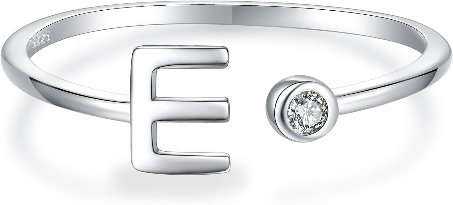 925 Sterling Silver Initial Letter Birthstone Rings for Women Adjustable 1-12 Month Birthstone Alphabet Stacking Ring for Teens Girls Stackable Birthstone Rings Birthday Jewelry Gift for Daughter Mom