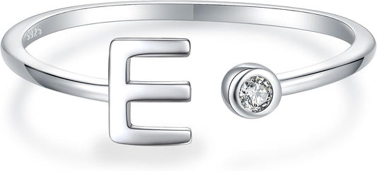 925 Sterling Silver Initial Letter Birthstone Rings for Women Adjustable 1-12 Month Birthstone Alphabet Stacking Ring for Teens Girls Stackable Birthstone Rings Birthday Jewelry Gift for Daughter Mom