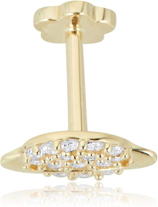 AVORA 14K Gold Simulated Diamond CZ Galaxy Saturn Cartilage Piercing Flat Back Earring Body Jewelry (18 Gauge)
