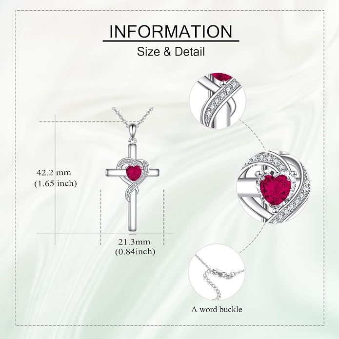 Cross Necklace for Women 925 Sterling Silver Infinity Love Heart Birthstone Pendant Necklace Cross Birthday Jewelry Gifts for Her