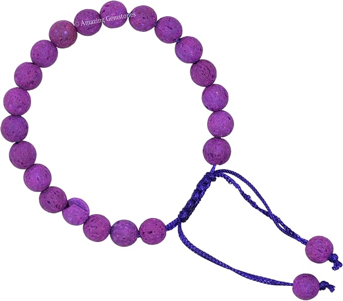 Amazing Gemstone Purple Lava Bracelet, Gifts for Men & Women - Protection Healing Crystal Bracelet - 8mm Gemstone Beaded Adjustable Bracelet, Pulseras para Hombres Mujer Stocking Stuffers