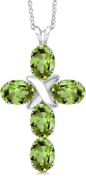Gem Stone King Cross Pendant Necklace for Women | 925 Sterling Silver | 6X4MM Gemstone Birthstone | Jesus Christian Religious Crucifix Jewelry Gifts | 18 Inch Chain