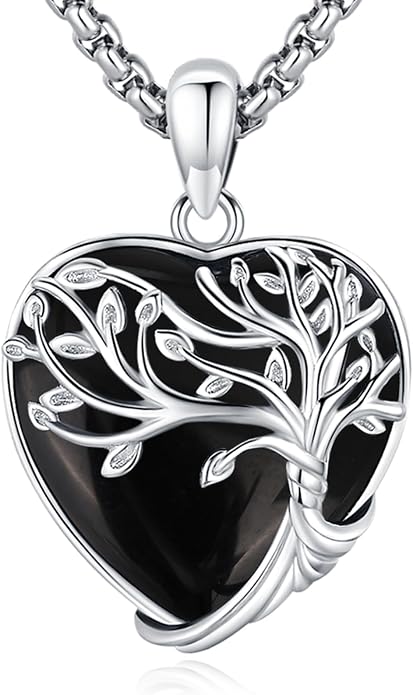 Turquoise/Amethyst/Moonstone/Black Onyx Tree of Life Necklace for Women Hummingbird Necklaces White Gold Plated Copper Jewelry