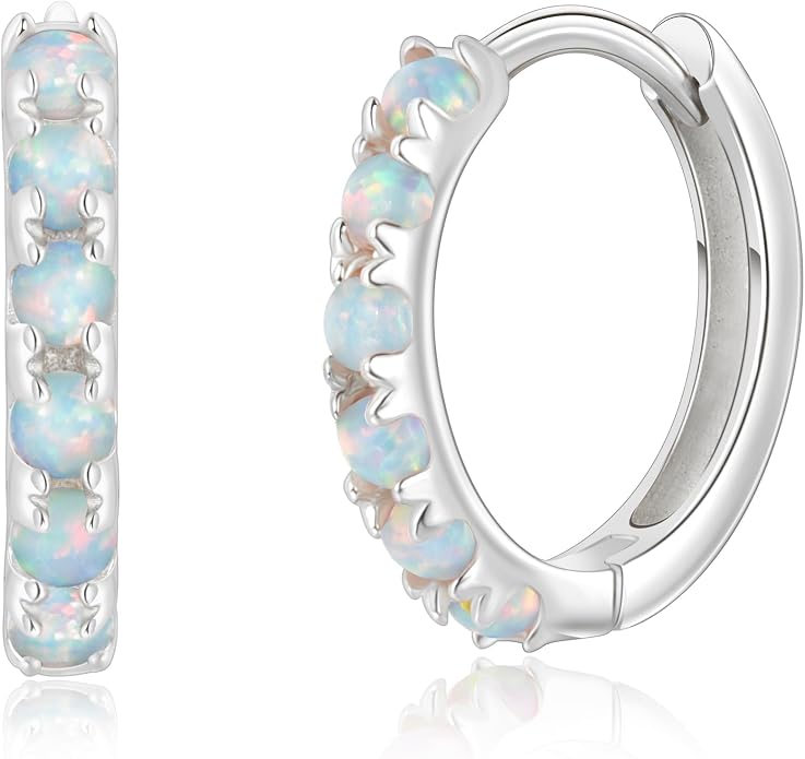 Tiny Mini Opal Huggie Hoop Earrings Upper Ear Cartilage Helix 18k Gold Plated Silver Minimalist Simple Small 10mm 8mm 6mm Hoop Earrings