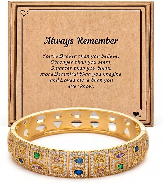 Gold Silver Plated Inspirational Cuff Bangle Bracelets for Women, Multicolor Crystal Statement Jewelry with Gift Box, Encouraging Bracelet Gift for Her Birthday Christmas