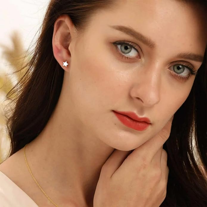 FindChic Hypoallergenic Sterling Silver Small Bar/Heart/Dot/Triangle/Butterfly/Lightning Studs Earrings Minimalist Geometric Jewelry Valentine Gifts for Women Men Girls, with Gift Box