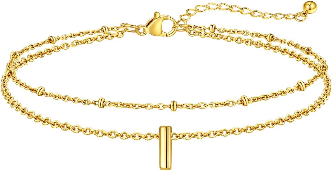 FaithHeart Initial Ankle Bracelets for Women, Waterproof 14k Gold Plated Initial Anklets Non Tarnish Stainless Steel Cute Layered Anklet Summer Beach Jewelry