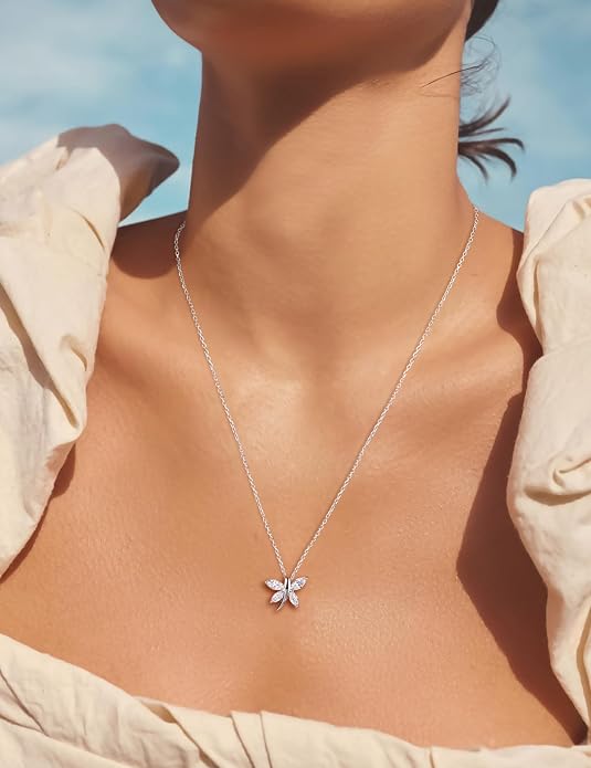 925 Sterling Silver Birthstone Necklaces for Women, Dainty Cute Dragonfly/Butterfly Pendant Necklace, Great Christmas/Anniversary Jewelry for Mother