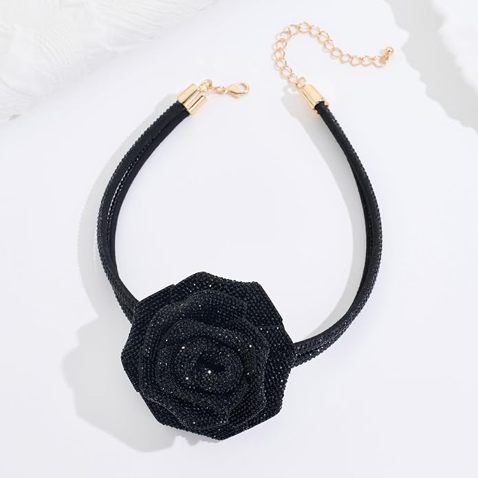 LILIE&WHITE Rose Flower Necklaces For Women Chic Flower Choker Goth Necklaces Fashion Black Choker Gothic Necklace Trendy Halloween Necklace Jewelry Gift