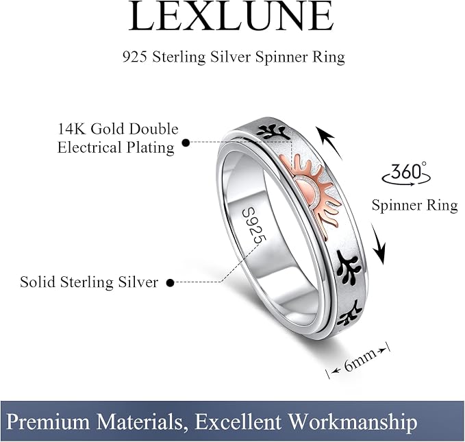 Fidget Ring Spinner Ring for Anxiety Women Men Daughter Real S925 Sterling Silver Fidget Ring