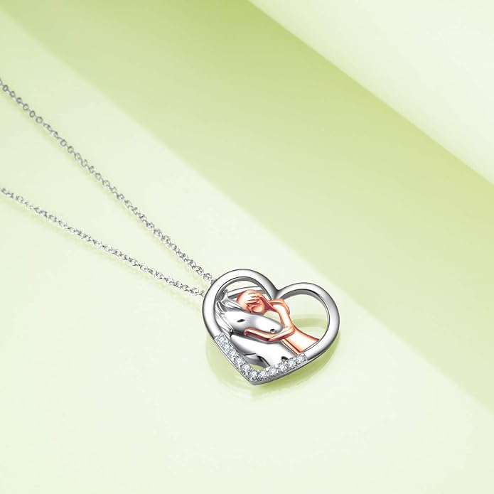YFN Horse Pendant Necklace Jewelry 925 Sterling Silver Women Embrace Horse Gift For Women