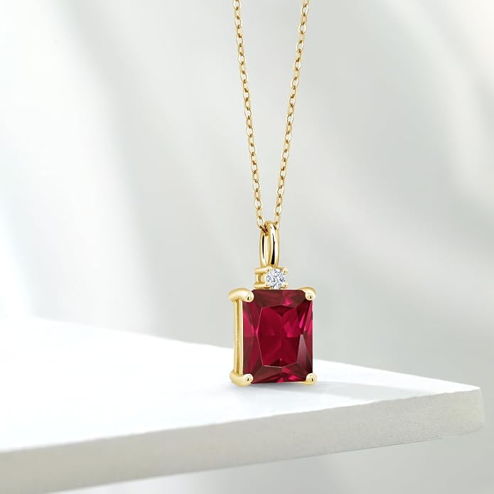 Gem Stone King 925 Sterling Silver Gemstone Birthstone Pendant Necklace for Women | Emerald Cut 10X8MM and Round 2MM | With 18 Inch Chain | Fine Jewelry for Her Mom Wife