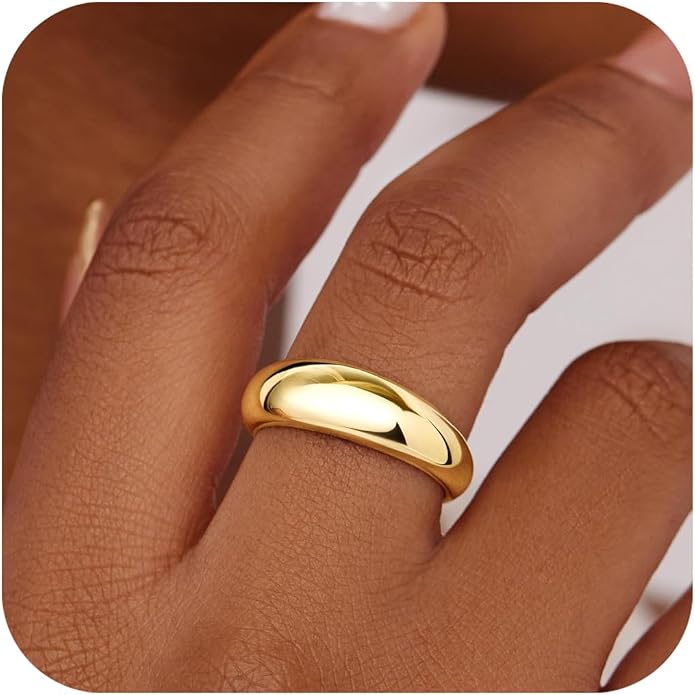 Non Tarnish Gold Chunky Rings for Women, 14K Gold Plated Statement Dome Rings Stacking Silver, Adjustable Mens Eternity Wedding Band Mixed Metal Jewelry Size 3-13