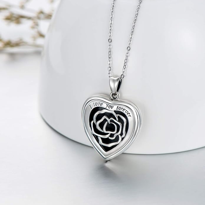 SOULMEET Personalized Silver Locket Necklace That Holds Pictures Photo Keep Someone Near to You, Memorial Custom Lockets Necklaces Letters Engraving for His Her