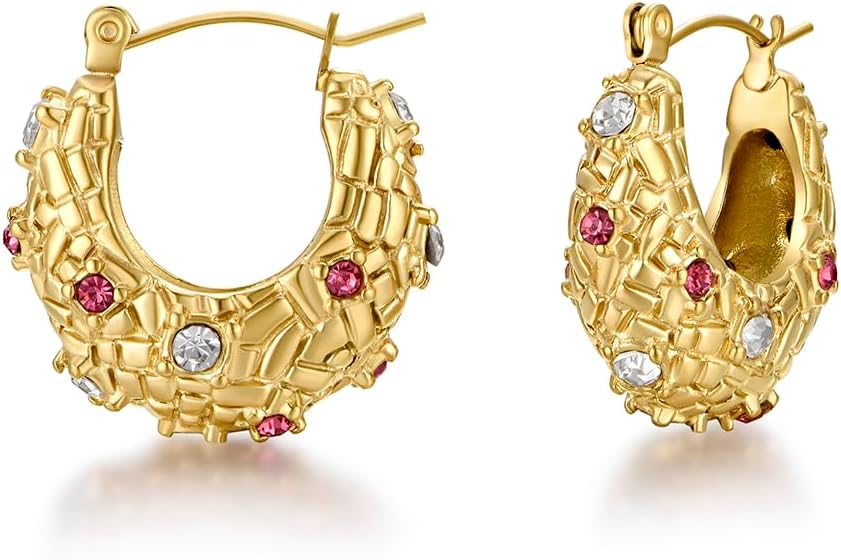 FRUMOS 18K Gold Plated Chunky Hoop Earrings for Women Fashion Thick Gold Hoops Set Jewelry for Birthday Christmas Gifts