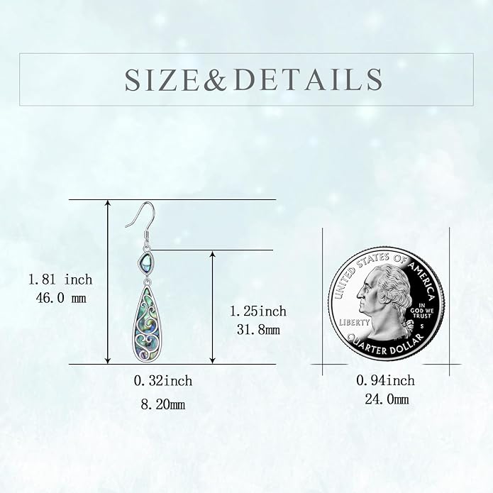 TIGER RIDER Abalone Shell 925 Sterling Silver Dangle Earrings Lightweight Filigree Dangle Drop Earrings for Women