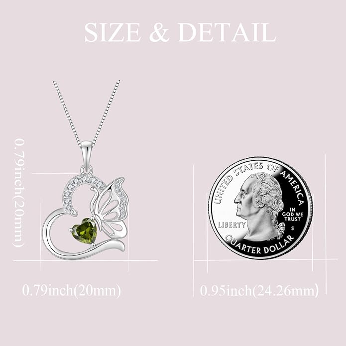 Butterfly Necklace for Women 925 Sterling Silver Heart Pendant Birthstones Jewelry Gift