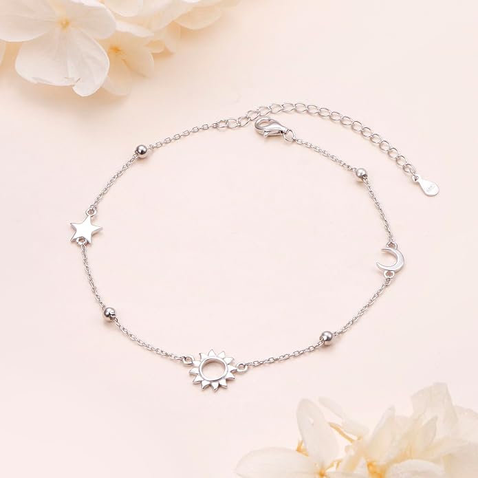 Alphm Anklet for Women S925 Sterling Silver Adjustable Foot Evil Eye Starfish Heart Bead Butterfly Celtic Knot Cross Multilayer Layered Ankle Bracelet Jewelry