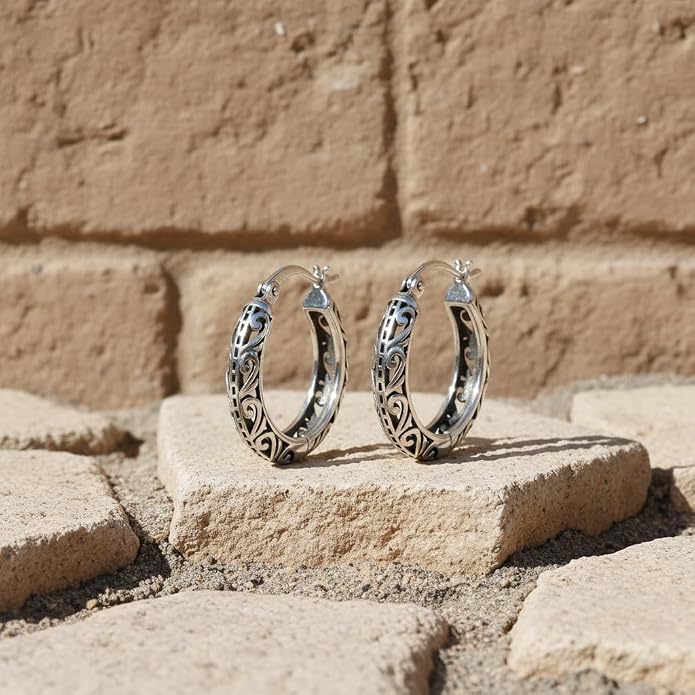 Vintage Filigree Hoop Huggie Earrings Boho Hollow Hoop Earrings Western Jewelry Gifts for Women