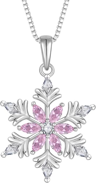 925 Sterling Silver Snowflake Necklace for Women Birthstone Snowflake Pendant Necklace Cubic Zirconia Christmas Jewelry
