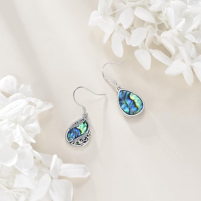 Abalone Shell/Onyx Filigree Mushroom Dangle Earrings Sterling Boho Western Jewelry Gift for Women