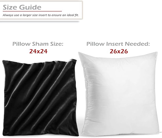 Nestl Throw Pillow Covers, Cozy Velvet Decorative Pillow Cases 24x24 Inches, Soft Solid Couch Pillow Covers for Sofa, Bed and Car, Set of 4 - Black