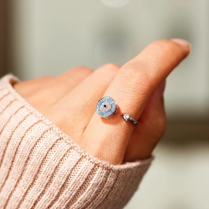 LIU JUN To My Daughter - Evil Eye Fidget Ring For Women, It Can Drive Away Your Anxiety CZ Spinning Adjustable Inspirations Gift Jewelry