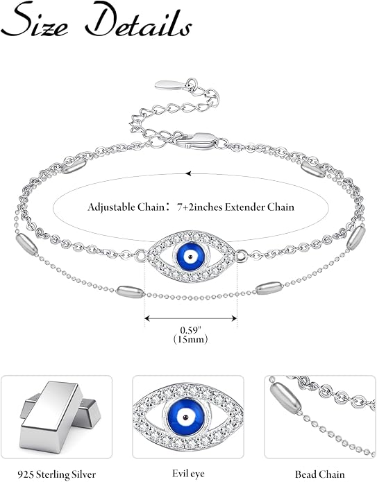 Palpitate Evil Eye Anklet for Women Protection Ankle Bracelets Layered Bead Chain Evil Eye Jewelry Christmas Gifts for Women Adjustable