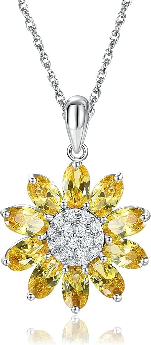 Dainty Sunflower Necklace 925 Sterling Silver Flower Pendant Necklaces for Women Birthstone Anniversary Jewelry