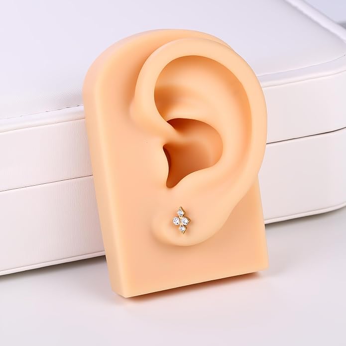 G23 Titanium 18K Gold Filled 16G Cartilage Earring 3PCS | Flat Back, 6mm 8mm, Conch Helix Tragus Lobe, Stud Labret Piercing Jewelry, For Women