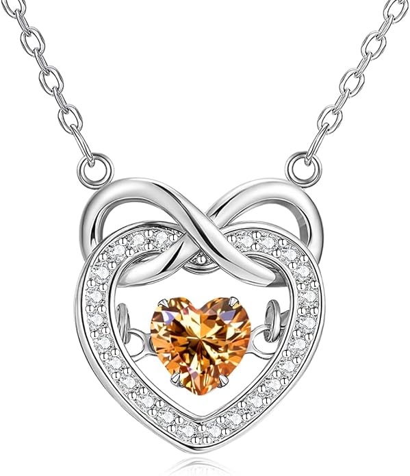 Trendy Dainty Infinity Birthstone Necklace, Dancing Heart 18K White Gold Plated 925 Sterling Silver Heart Necklace, Romantic Love Jewelry Graduation Gifts for Women Her