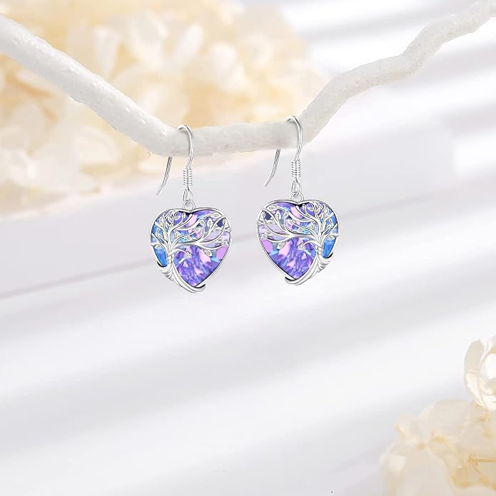 Dangle Earrings Sterling Silver Moonstone/Turquoise/CZ/Crystal Earrings for Women Tree of Life Animal Filigree Leverback Earrings Jewelry Gifts