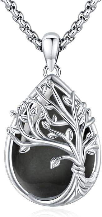 Jewelry Gifts - Tree of Life Necklace Sterling Silver Abalone Shell/Opal/Moonstone/Black Onyx/Turquoise/Malachite/Crystal Family Tree of Life Jewelry for Women Men