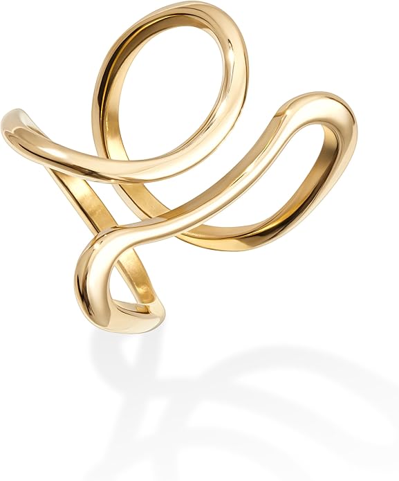 Gelbesty Waterproof Gold Statement Rings for Women, 14K Gold Plated Chunky Open Stackable Rings Non Tarnish Fashion Adjustable Stainless Steel Pinky Knuckle Signet Vintage Ring Jewelry Size 5-11