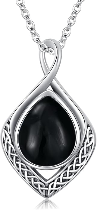 PELOVNY Celtic Knot Necklaces for Women 925 Sterling Silver Gemstone/Birthstone Teardrop Infinity Necklace Irish Celtic Pendant Jewelry Gifts for Mom Daughter Wife