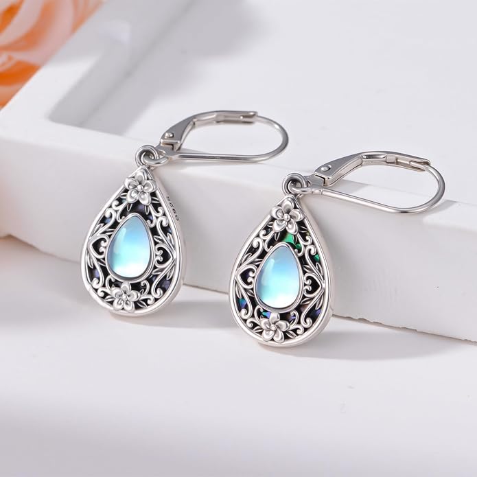 Flower Earrings 925 Sterling Silver Flower Teardrop Leverback Dangle Earrings Jewelry Gifts for Women Girls