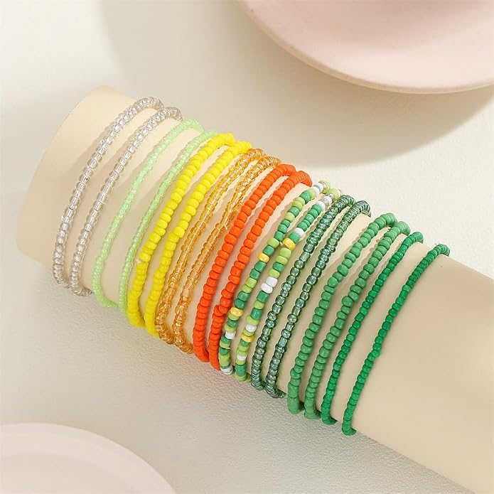 Fuqimanman2020 18Pcs Boho Stackable Beaded Bracelets for Women Colorful Handmade Multilayered Rice Beads Anklets Set Summer Beach Bohemian Jewelry Gift