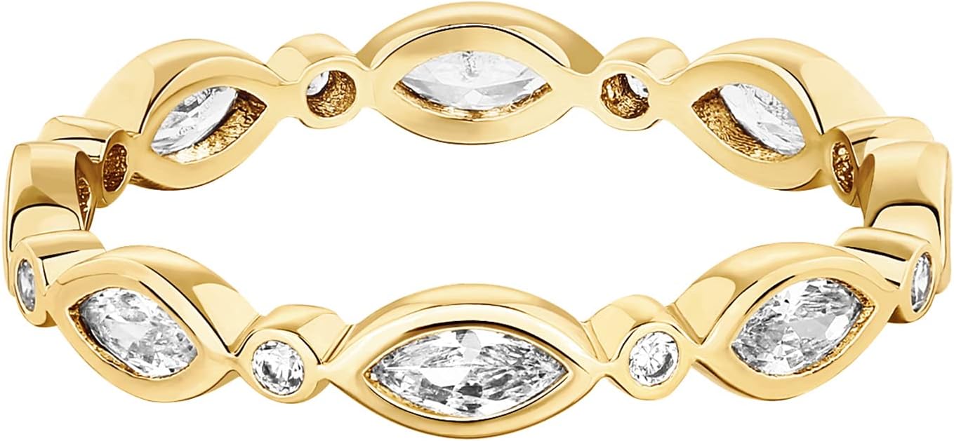 PAVOI 14K Gold Plated Cubic Zirconia Stackable Ring | Marquise Eternity Band For Women | Plated Gold Stacking Ring