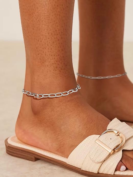 ChainsPro Stainless Steel Waterproof Anklet for Women, Adjustable Non Tarnish Layered Anklets, Trendy Dainty Cuban Link Ankle Bracelet Beach Jewelry Gifts for Swimming & Daily Wear (8.5+2 inches)
