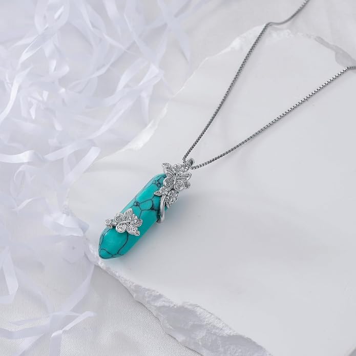 ROMANTICWORK Clover/AA/Ankh/Sun/Compass Necklace Sterling Silver Moss Agate Turquoise Butterfly/Dragonfly/Bee Pendant Jewellery Christmas Birthday Gifts for Women