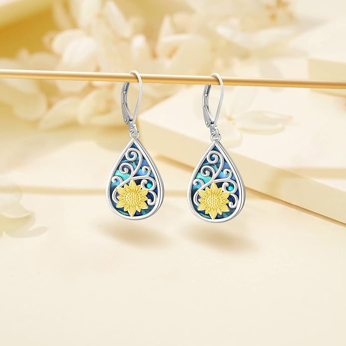 Black Cat/Turtle/Moonstone//Turquoise/Flower/Tree of Life Earrings Sterling Silver Cute Animal Leverback Dangle Earrings Jewelry Gifts