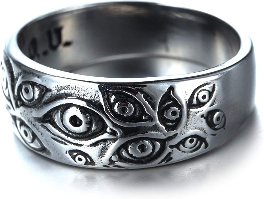 Men's Stainless Steel Eye of God Ring Band All Seeing Eye Spinner Rings Black Silver Vintage Jewelry Size 5 to 14