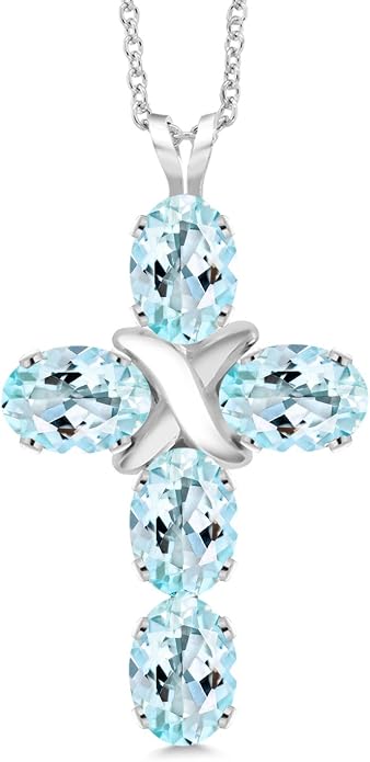 Gem Stone King Cross Pendant Necklace for Women | 925 Sterling Silver | 6X4MM Gemstone Birthstone | Jesus Christian Religious Crucifix Jewelry Gifts | 18 Inch Chain
